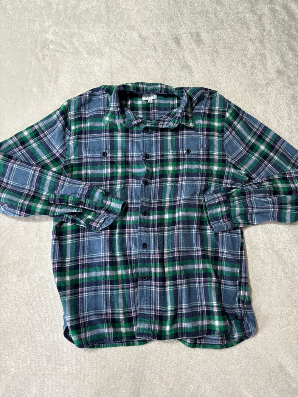 True Craft Green and Blue Plaid Casual Button-Down Shirt
